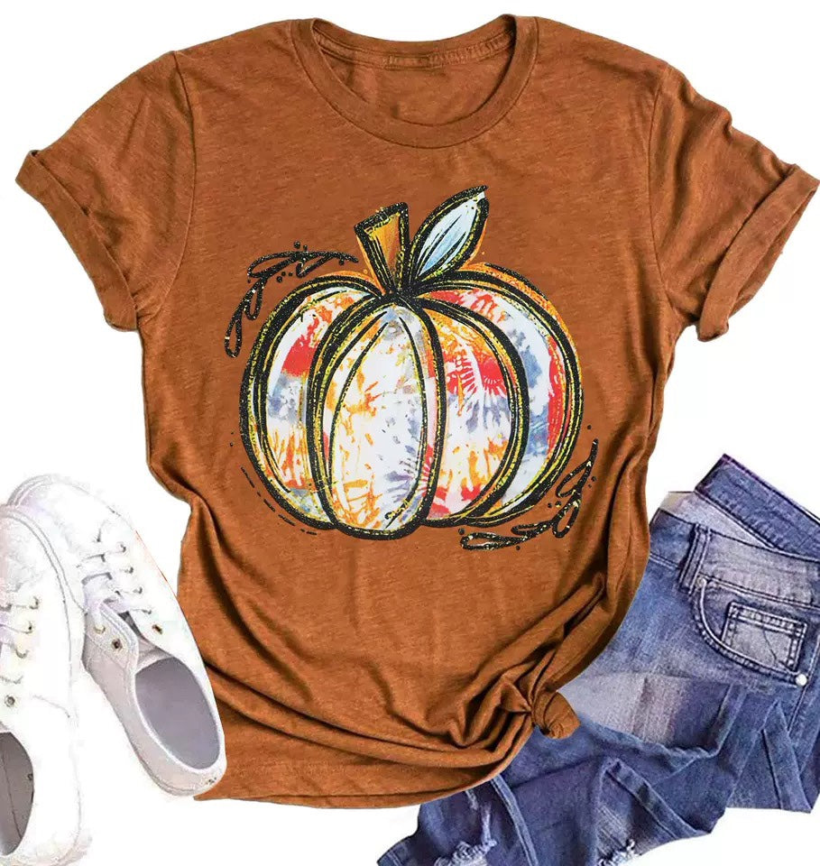 Women's Colorful Pumpkin Print T-Shirt