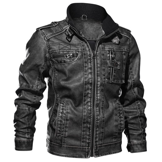 Men's PU Leather Casual Washed Leather Jacket