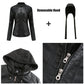 Women's Hooded Leather Jacket Two-Piece Detachable Leather Jacket