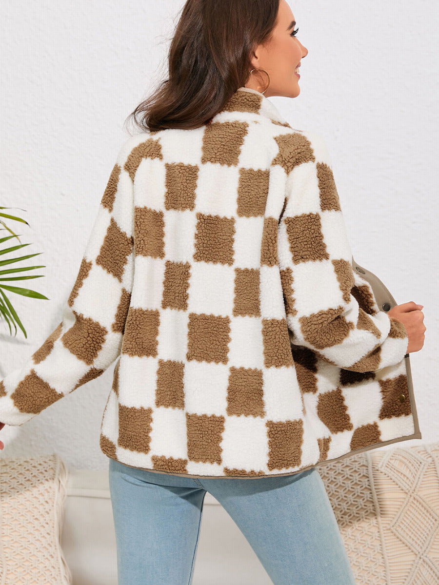 Women's Plush Plaid Coat