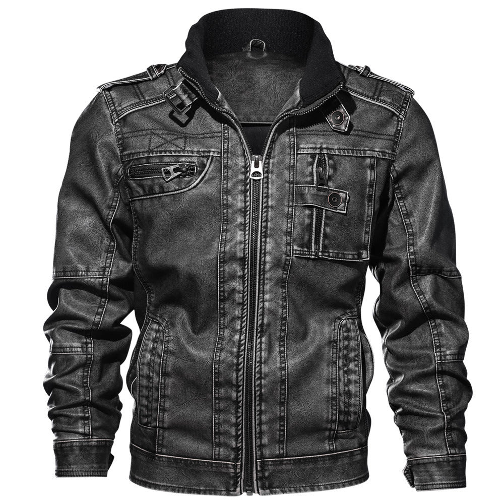 Men's PU Leather Casual Washed Leather Jacket