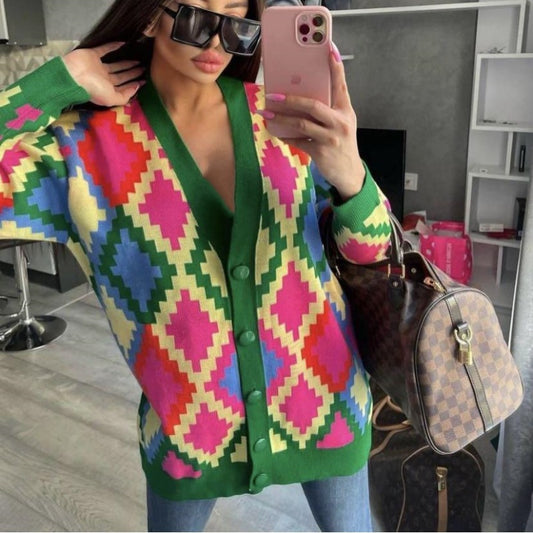 Women's Loose Plaid Knitted Sweater