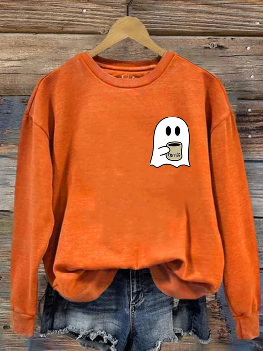 Women's Ghost Drinking Coffee Halloween Sweatshirt