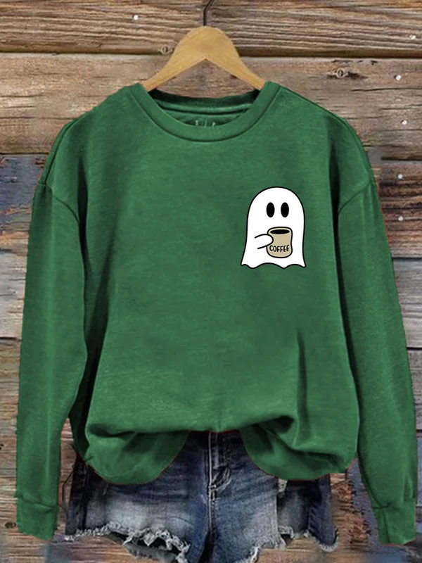 Women's Ghost Drinking Coffee Halloween Sweatshirt