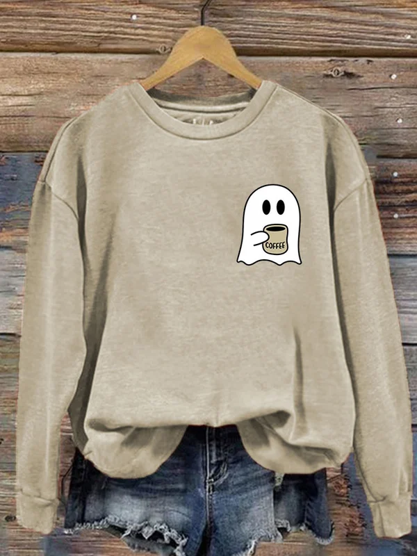 Women's Ghost Drinking Coffee Halloween Sweatshirt