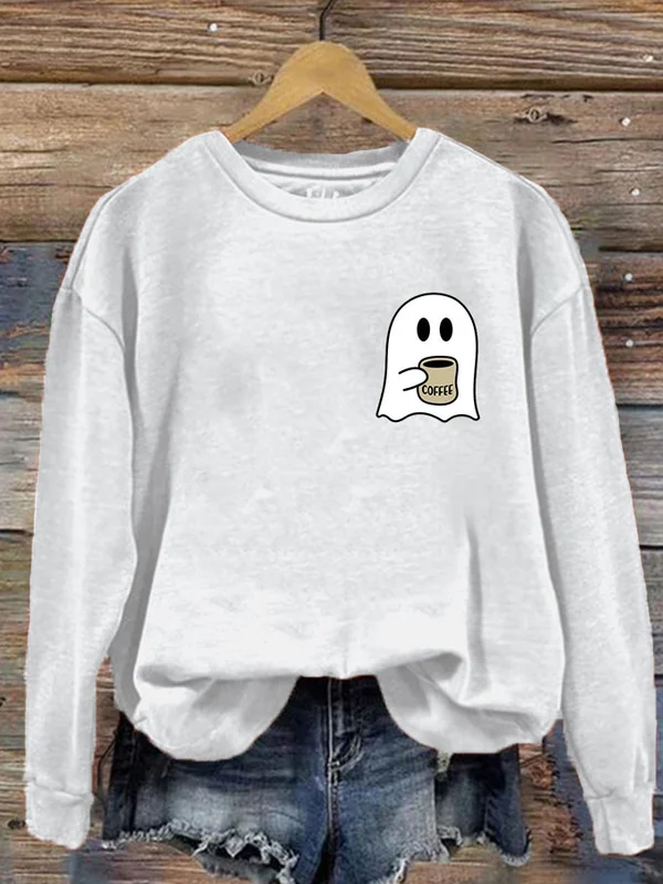 Women's Ghost Drinking Coffee Halloween Sweatshirt