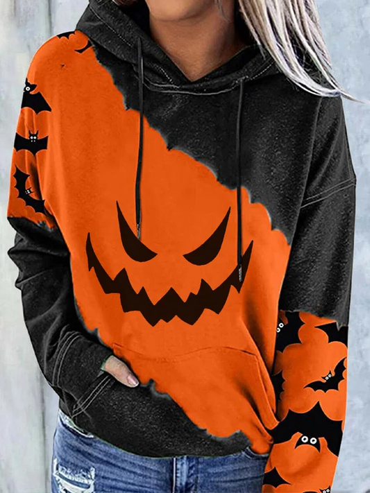 Women's Halloween Color Block Hooded Sweatshirt