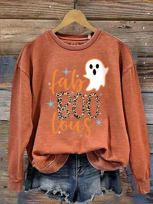 Women's Have A Fa-boo-lous Halloween Print Round Neck Long Sleeve Sweatshirt