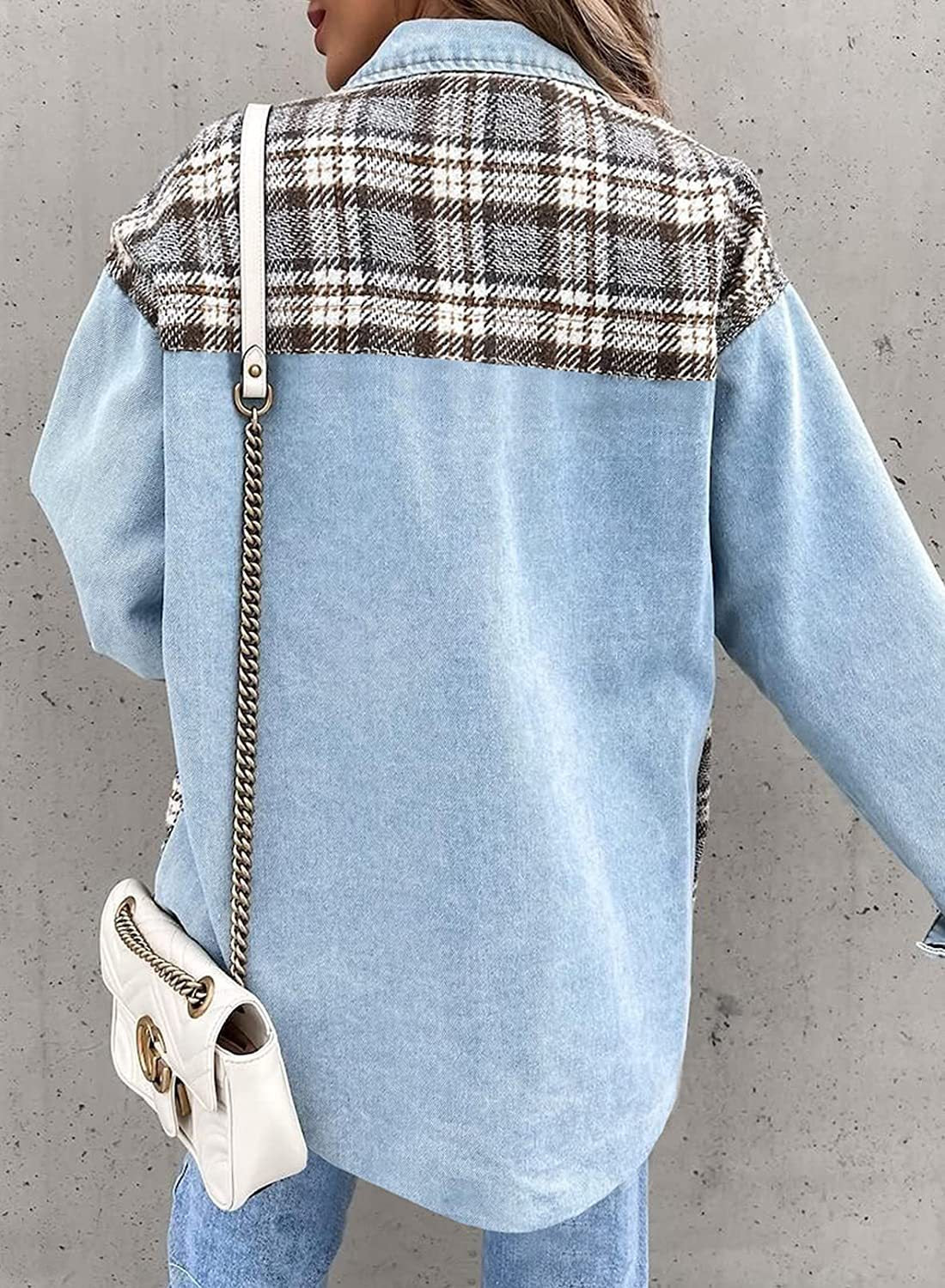 Women's Denim Long Sleeve Check Shirt Jacket