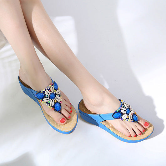 Women's Beach Boho Beaded Vintage Wedge Sandals