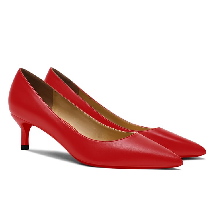 50mm Women's Low Heel Kittens Pointed Toe Casual Slip On Matte Red Bottoms Pumps