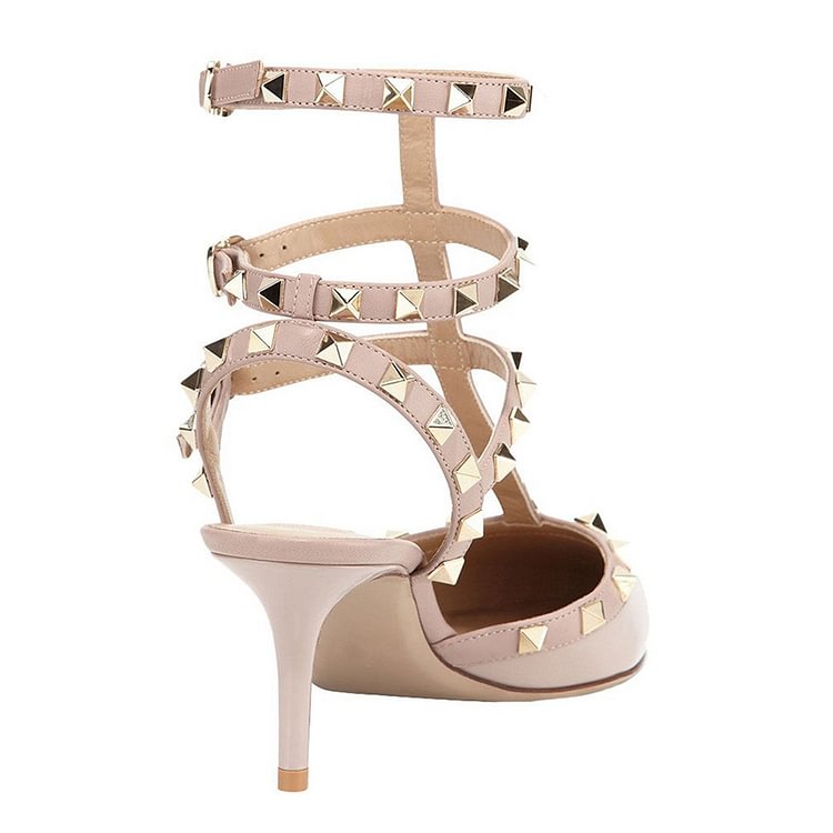 65mm Women's Low Heels Rivets Closed Toe Ankle Strap Sandals Slingback Pumps