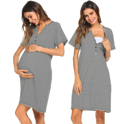 Women's Striped Short Sleeve Nursing Dress