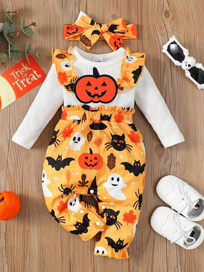 Children's Halloween New Girls Pumpkin Jumpsuit