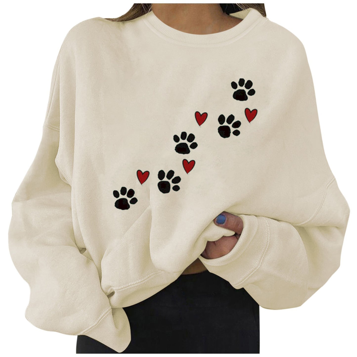 Women's Puppy Paw Print Heart Print Knit Sweatshirt