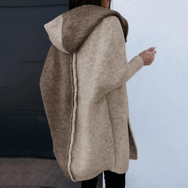 Women's knitted hooded cardigan jacket