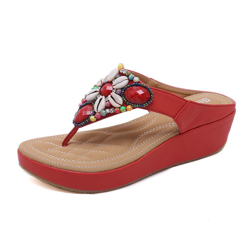 Women's Beach Boho Beaded Vintage Wedge Sandals