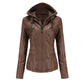 Women's Hooded Leather Jacket Two-Piece Detachable Leather Jacket