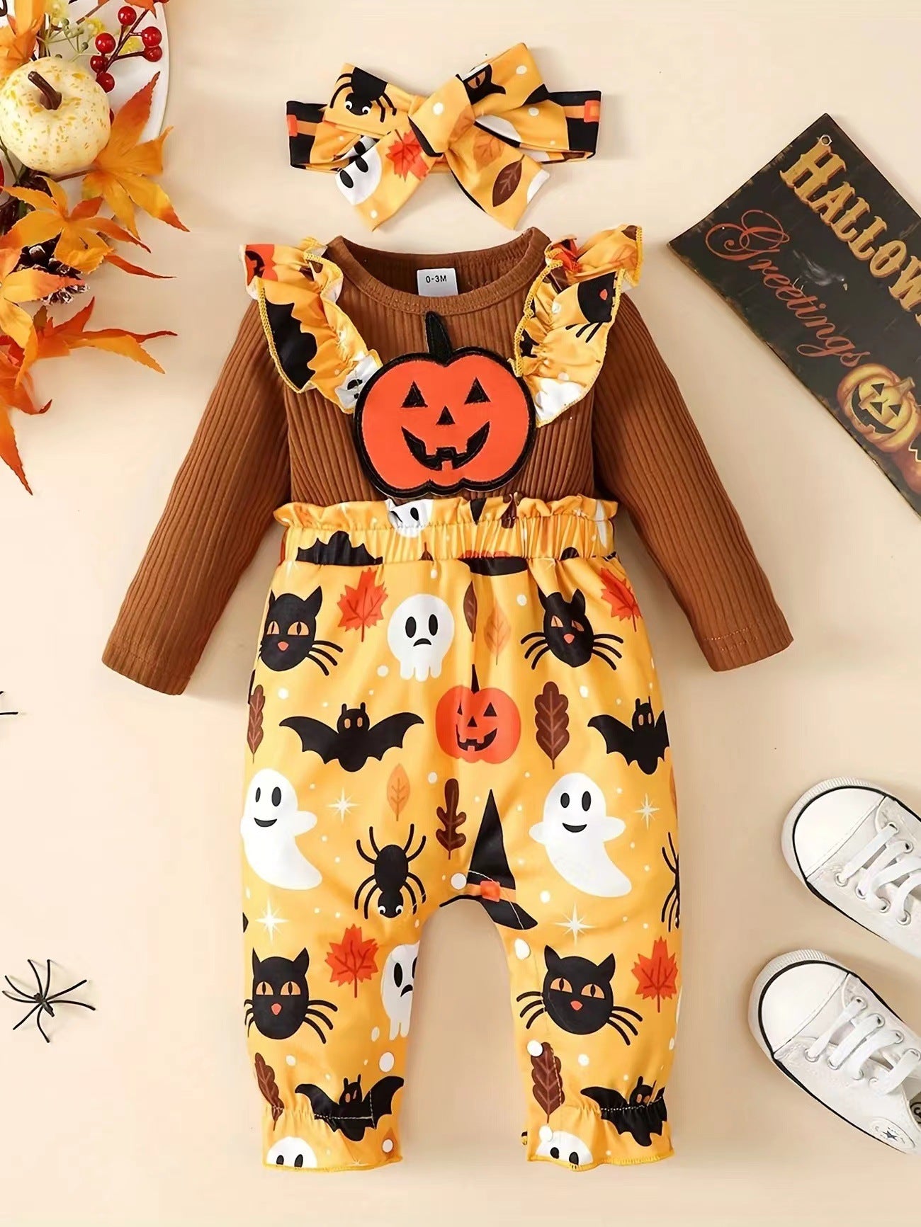 Children's Halloween New Girls Pumpkin Jumpsuit