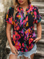 Women's V Neck Floral Short Sleeve Shirt