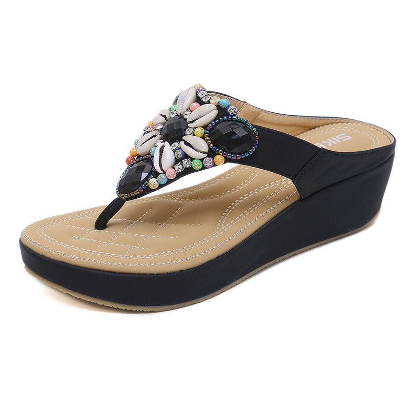 Women's Beach Boho Beaded Vintage Wedge Sandals