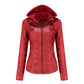 Women's Hooded Leather Jacket Two-Piece Detachable Leather Jacket