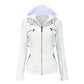 Women's Hooded Leather Jacket Two-Piece Detachable Leather Jacket