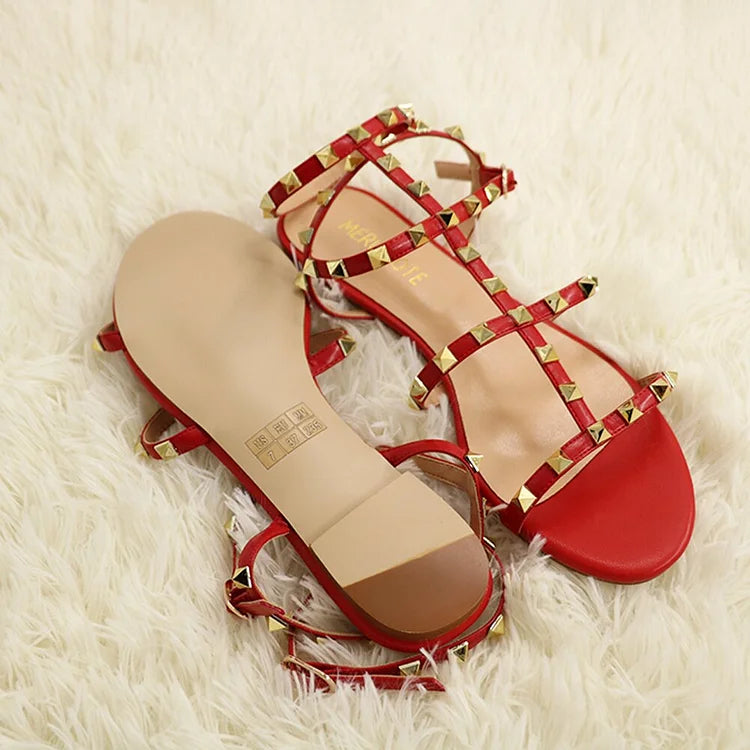 Women's Summer Flats Rivets Strap Sandals Daily Ballets