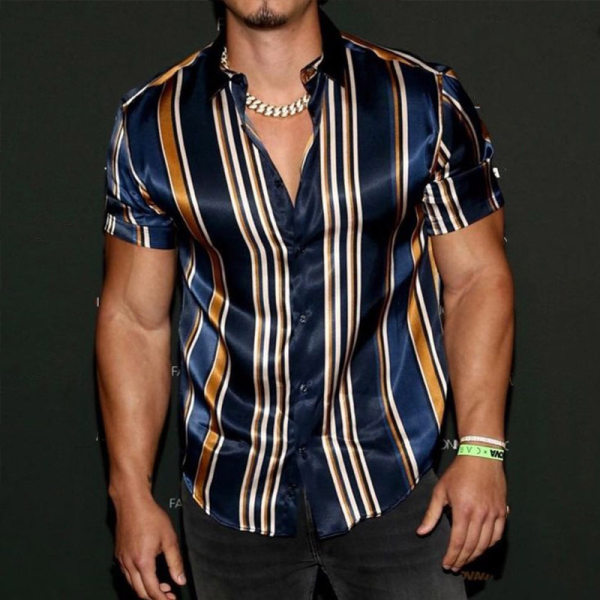 Men's Fashion Silk Fabric Striped Slim Fit Shirt