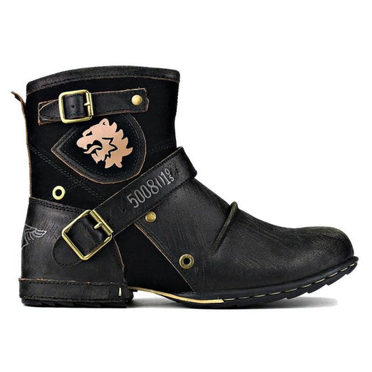 Women's Motorcycle Boots Belt Buckle Printed Ankle Boots
