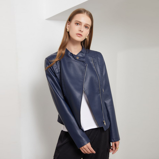 Woman Stand-collar Autumn Leather Jacket