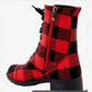 Women's Red Plaid Vintage Chunky Heel Martin Boots