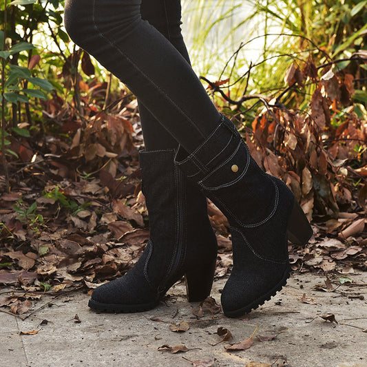 Woman High-heeled Denim Boots