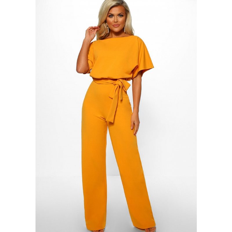 Women's Casual Loose Jumpsuit Solid Color Wide Leg Drawstring