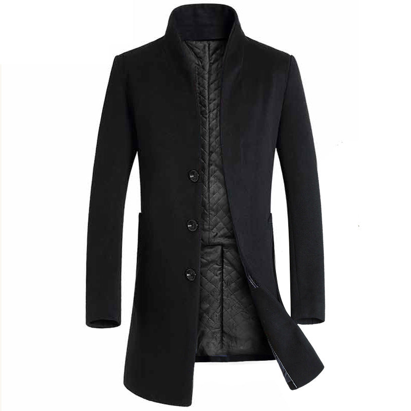 Western Plain Mid-Length Stand Collar Slim Men's Coat