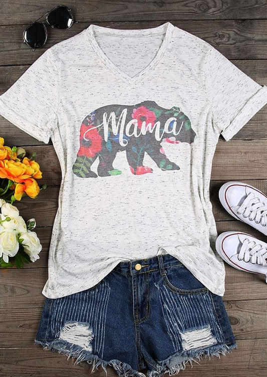 Mama Bear Floral V-Neck Women's T-Shirt