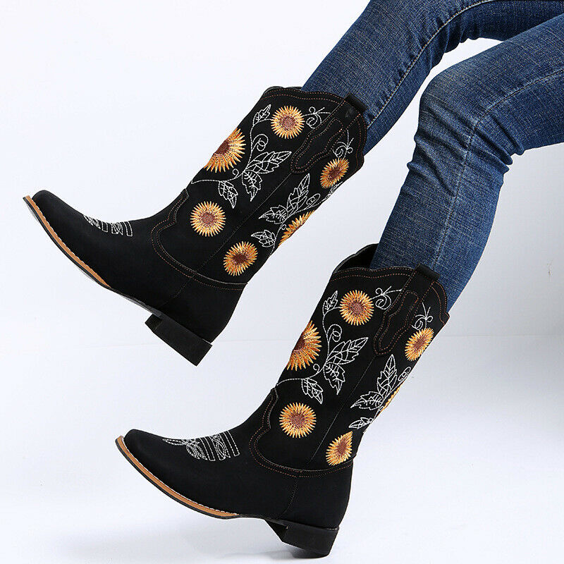 Women's Westsrn Squared Sun Flower Shaft Cowgirl Boots