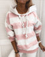 Women's Stripe Drawstring Hoodie Sweatshirt