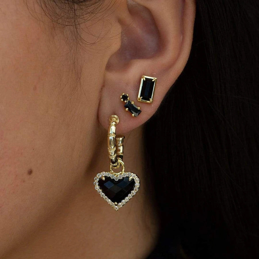 Black Love Heart Earrings with Diamonds