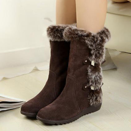 Faux Rabbit Fur Cotton Boots Women's Mid-top Boots