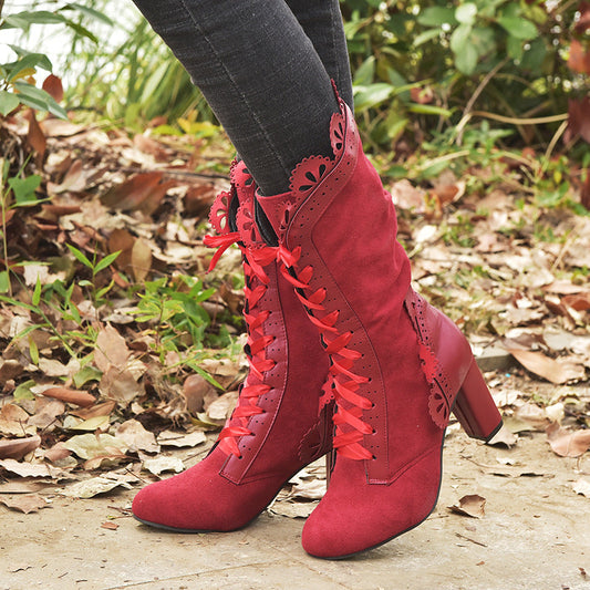 Woman Vintage Lace Lace-up Boots