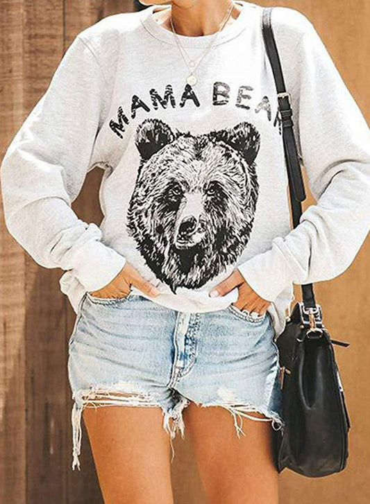 Cute Loose Letter Mama Bear Printed Sweatshirt