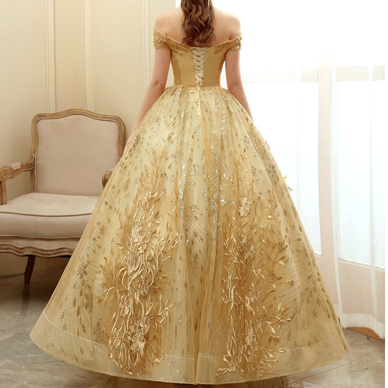 Bridal Wedding Dress Golden Evening Dress Wedding Dress