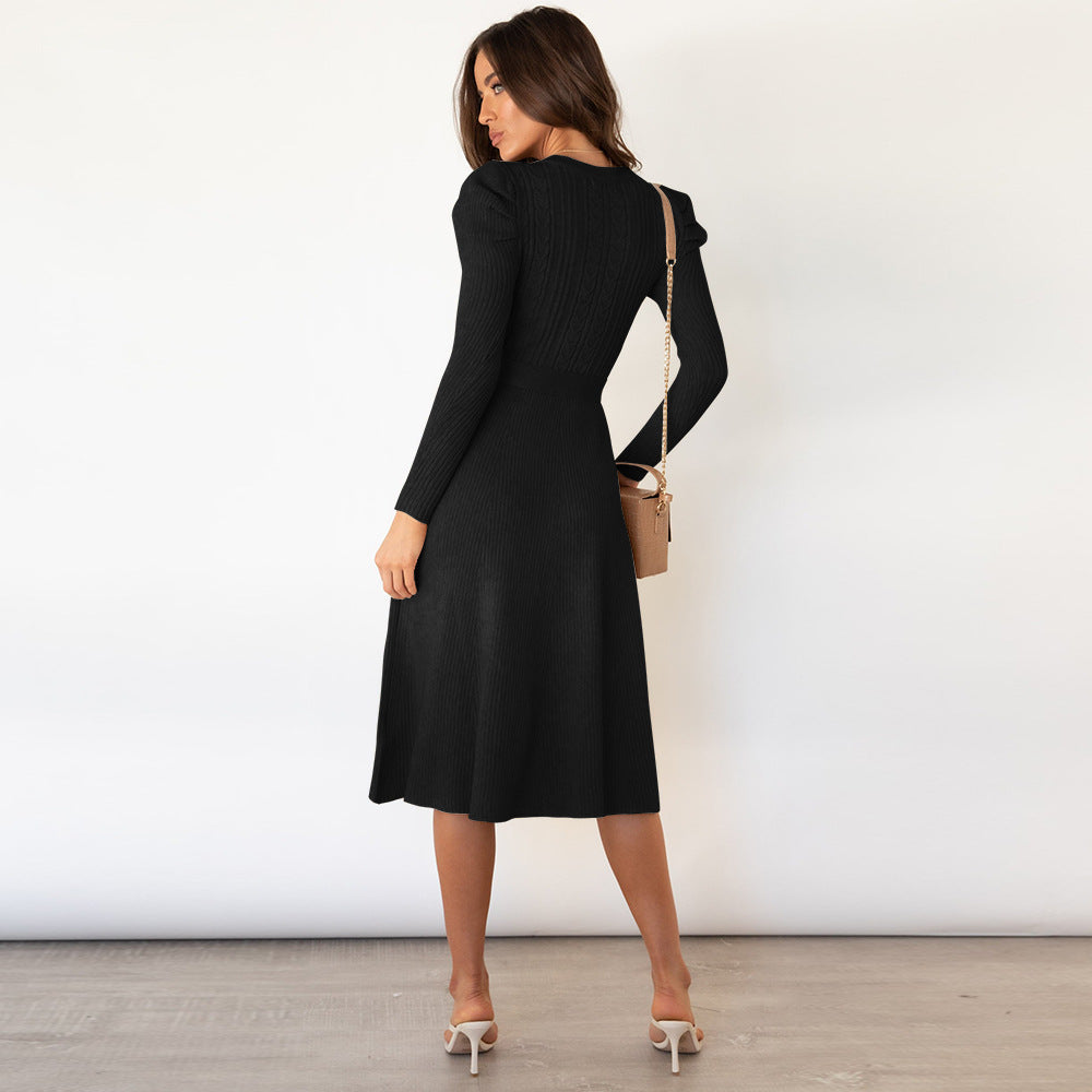 Solid Color Autumn Long Sleeve Knit Dress