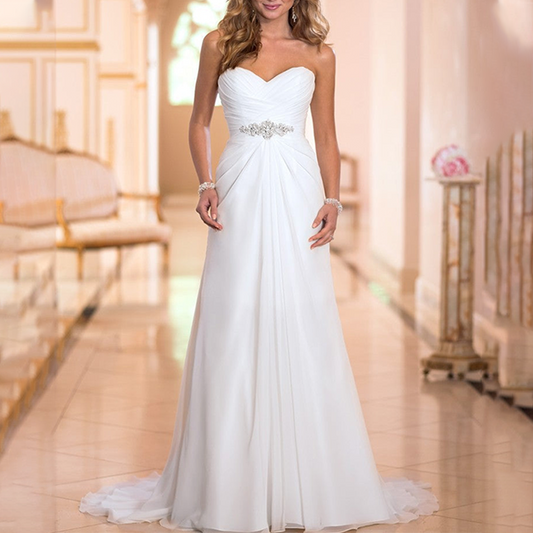 Floor Length Tube Top Lace Outdoor Simple Wedding Dress
