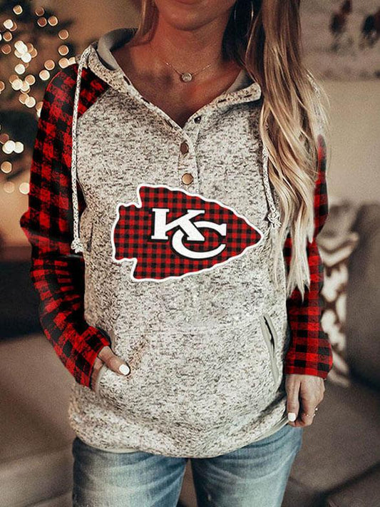 Buffalo Plaids KC Splicing Hoodie Women's Sweatshirt Sweater