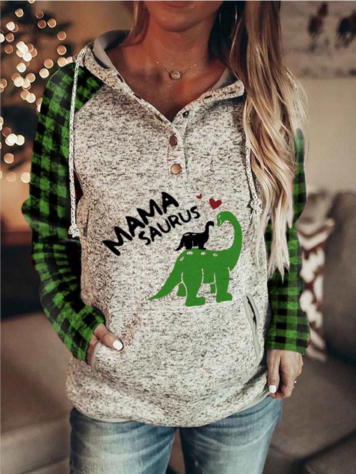 Mama Saurus Plaid Women's Hoodie Sweatshirt Sweater