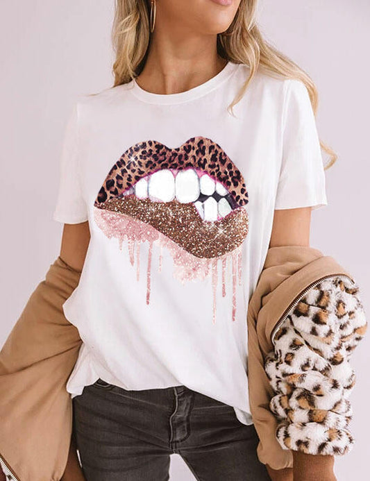 Leopard Printed Lips Tee Women's T-Shirt