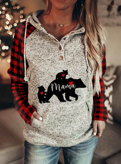 Mama Bear Hoodie Plaid Hooded Sweatshirt Sweater