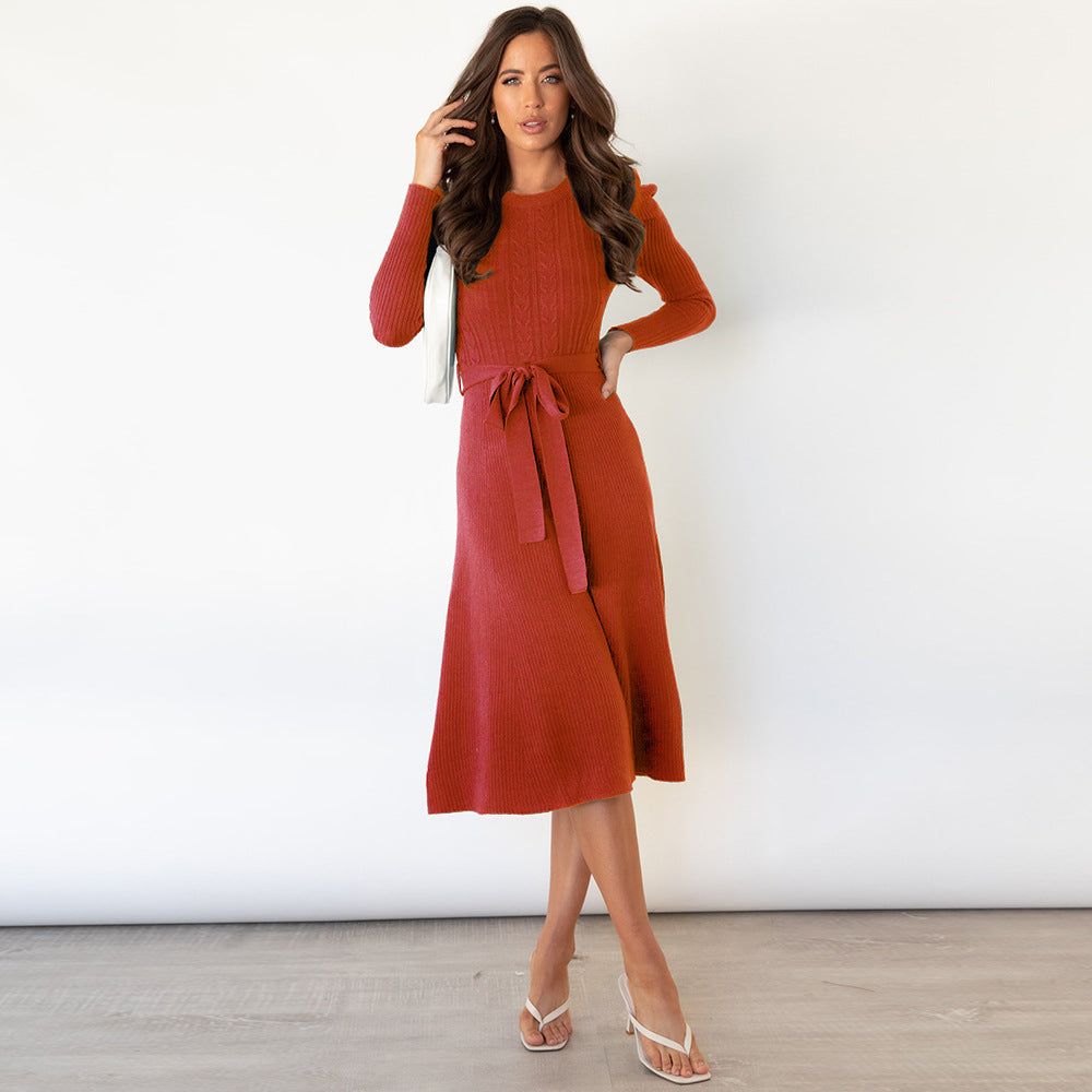 Solid Color Autumn Long Sleeve Knit Dress